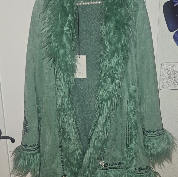 Spell Joplin Jacket Teal Fur Afghan Penny Lane Coat - Picture 5 of 12